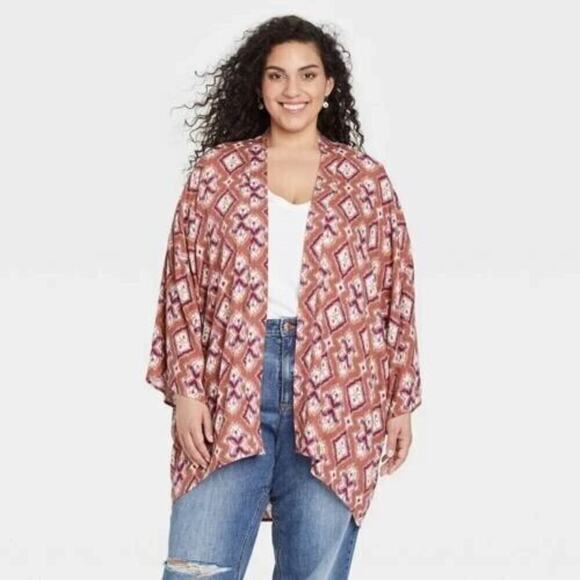 NEW Knox Rose Cognac Paisley Duster Cardigan Kimono Pink Women's Medium/Large - Picture 2 of 10